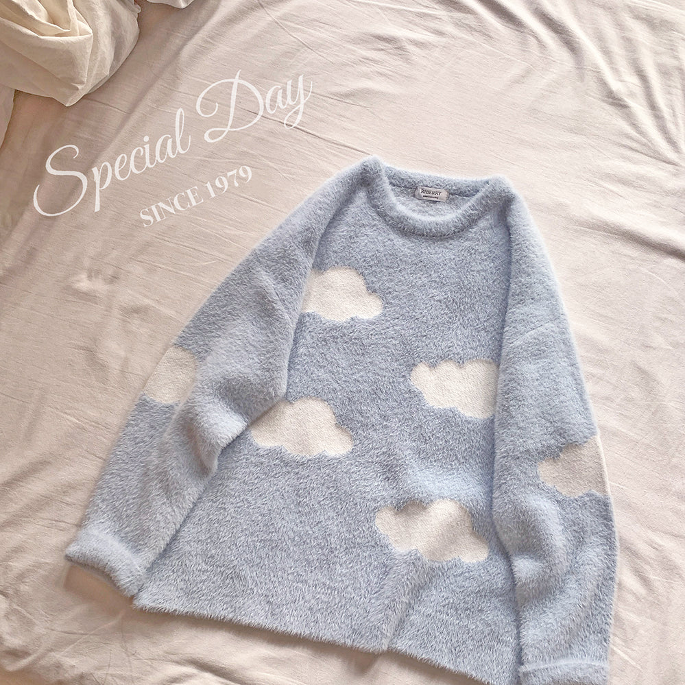 blue sky and white clouds gentle sweater A40211