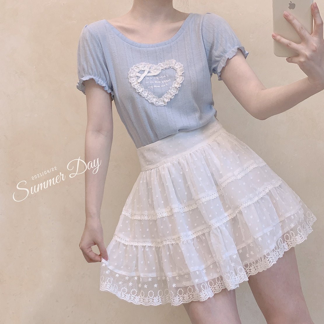 Heart Lace Bow T-Shirt A30747