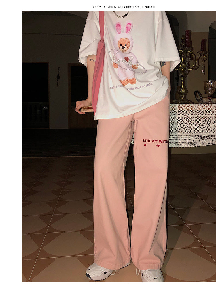 Pink Love Embroidered Jeans A30357